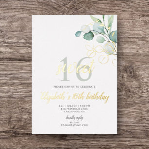 Relieve Metalizado Invitación de papel foil para Sweet 16 con hojas d