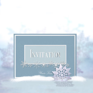 Relieve Metalizado Invitación de Poinsettias Azules y Plateadas con H