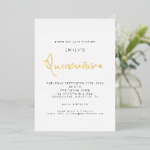 Relieve Metalizado Invitación de Quinceañera Clásica con Letra Modern