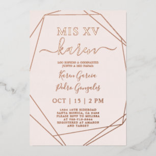 Relieve Metalizado Invitación de Quinceañera con auténtico foil de or