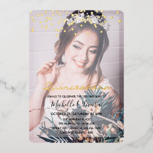 Relieve Metalizado Invitación de quinceañera con dos fotos y detalles