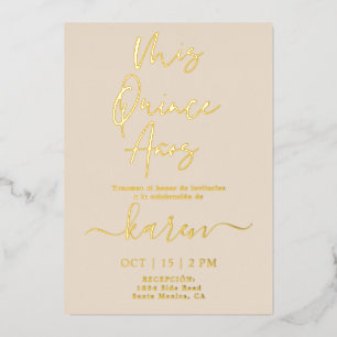 Relieve Metalizado Invitación de Quinceañera con Hoja de Oro Real