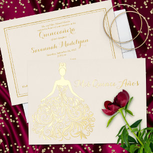 Relieve Metalizado Invitación de Quinceañera con Silueta de Papel de 