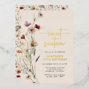 Relieve Metalizado Invitación de Sweet Sixteen con Holograma de Oro