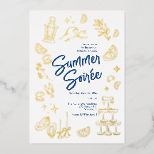Invitación de verano costero con foil