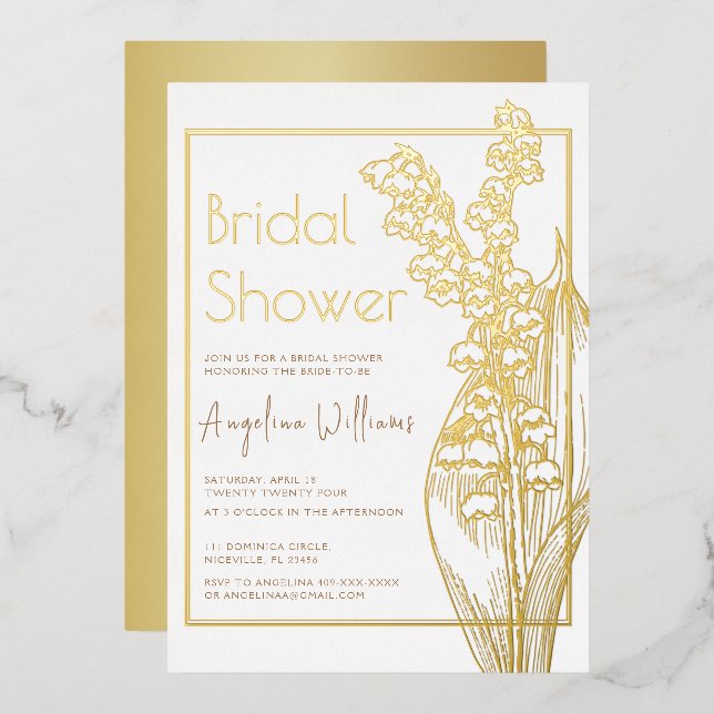 Relieve metalizado Invitación Ducha De Novia. (Anverso/Reverso)