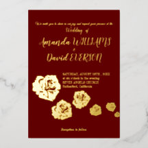 Invitación Elegante de Borgoña con Hojas de Oro Re