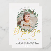 Invitación minimalista de bautizo de bebé con foto