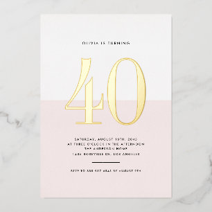 Relieve Metalizado Invitación moderna de cumpleaños número 40 con hoj