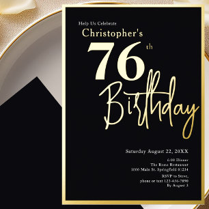 Relieve Metalizado Invitación moderna elegante para 76 cumpleaños con