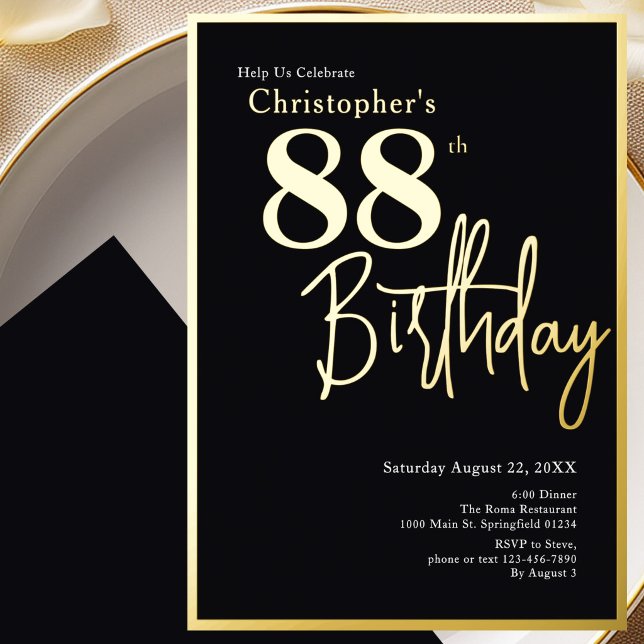 Relieve Metalizado Invitación moderna elegante para 88 cumpleaños con (Subido por el creador)
