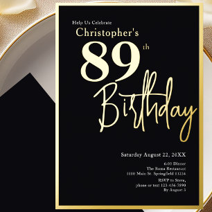 Relieve Metalizado Invitación moderna elegante para 89 cumpleaños con