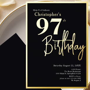 Relieve Metalizado Invitación moderna elegante para cumpleaños 97 con