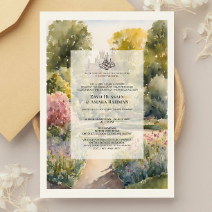 Relieve Metalizado Invitación Nikkah personalizada con acuarela de Di
