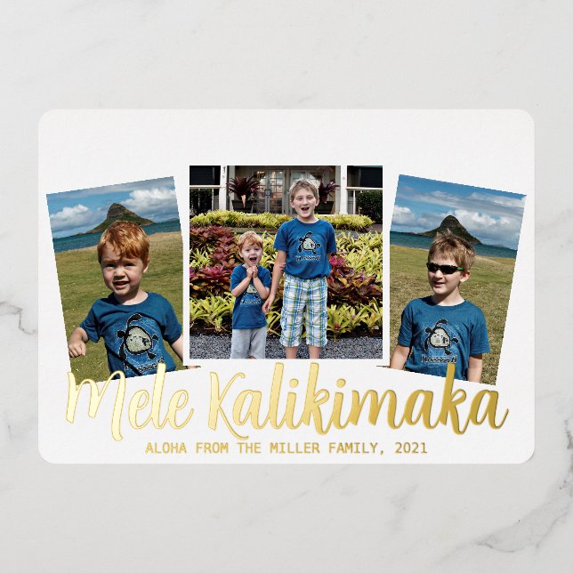 Relieve metalizado Mele Kalikimaka Tarjeta navideñ (Anverso)
