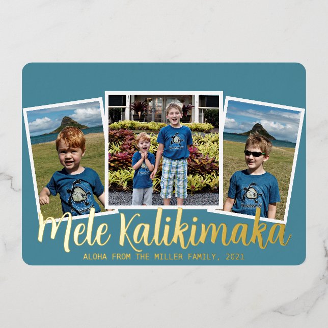 Relieve metalizado Mele Kalikimaka Tarjeta navideñ (Anverso)