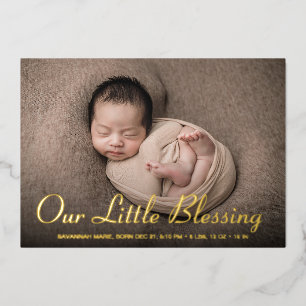 Relieve Metalizado Nuestra pequeña Invitación de bebé con fotos bende