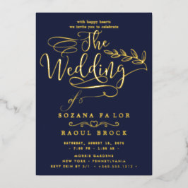 Relieve Metalizado Oro Romántico con Hoja | Invitación de Boda con Ma