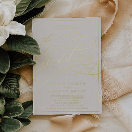 Relieve Metalizado Oro Romántico con Hojas | Invitación de Boda con M