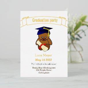 Relieve Metalizado Oso de peluche con gorra de graduación Invitación