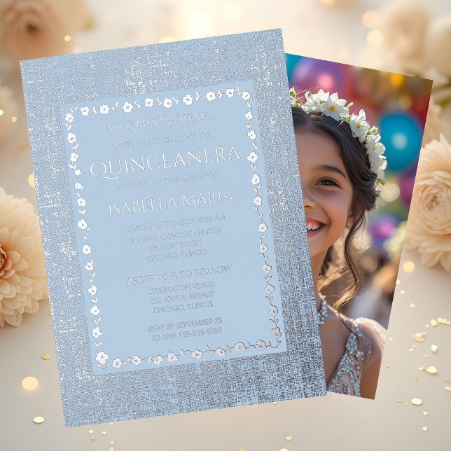 Relieve metalizado plateado Quinceañera Invitación (Subido por el creador)