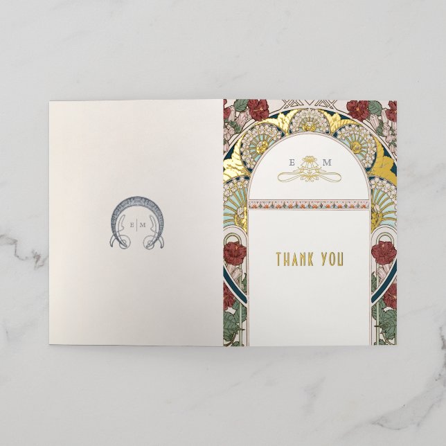 Relieve metalizado plegado Gracias Tarjeta Art Nou (Distribución Exterior )