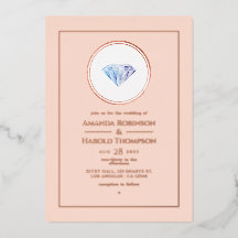 Rosa oro y rosa suave Invitación de boda con diama