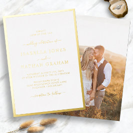 Relieve Metalizado Simple Invitación de Boda con Hojuela de Oro y Fot
