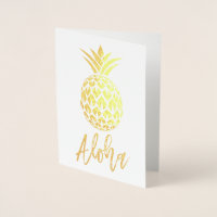 Tarjeta Aloha de Papel de Oro con Patrón de Piña