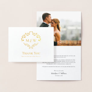 Relieve Metalizado Tarjeta de agradecimiento de boda con monograma de