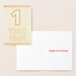 Relieve Metalizado Tarjeta de cumpleaños "¡1 AÑO!" con lámina dorada