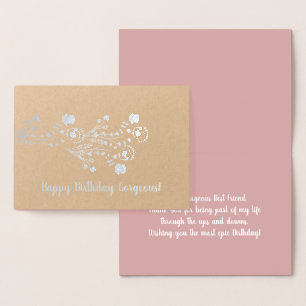 Relieve Metalizado Tarjeta de cumpleaños simple floral botánica con l