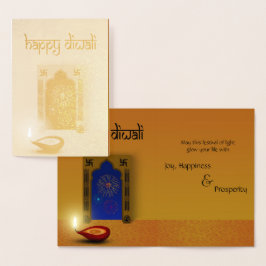 Relieve Metalizado Tarjeta de felicitación de Diwali festiva con fueg