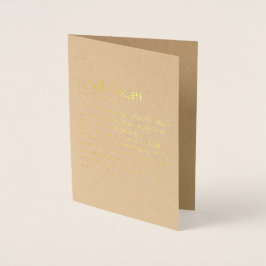 Relieve Metalizado Tarjeta de felicitación Kraft con lámina de oro So