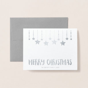Relieve Metalizado Tarjeta de Feliz Navidad con Holograma de Plata