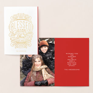 Relieve Metalizado Tarjeta de Feliz Navidad de Paz Bendita con Hojuel