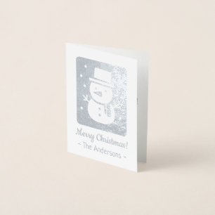 Relieve Metalizado Tarjeta de Navidad de Papel de Plata con Muñeco de