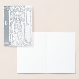 Relieve Metalizado Tarjeta Vintage Tarot Alta Sacerdotisa con Hojas d