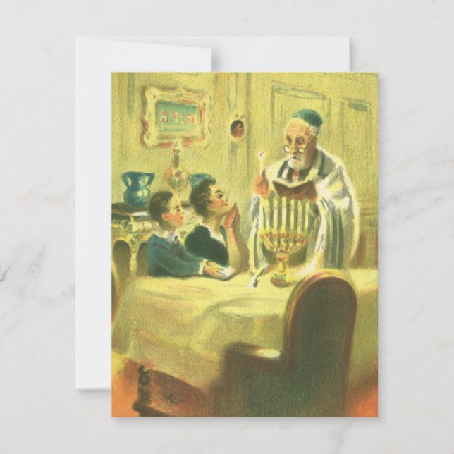 Religión vintage, judaísmo, iluminar la menorah (Anverso)