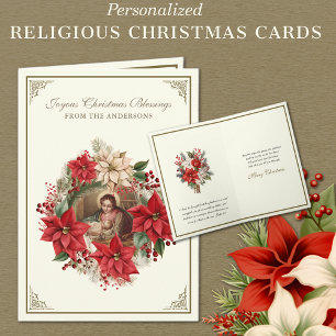 Religiosa Feliz Navidad Natividad Poinsettias