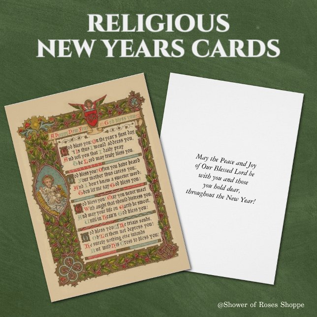 Religioso Año Nuevo Oración Vintage Cristiano (Religious New Years Cards that are easy to personalize!)