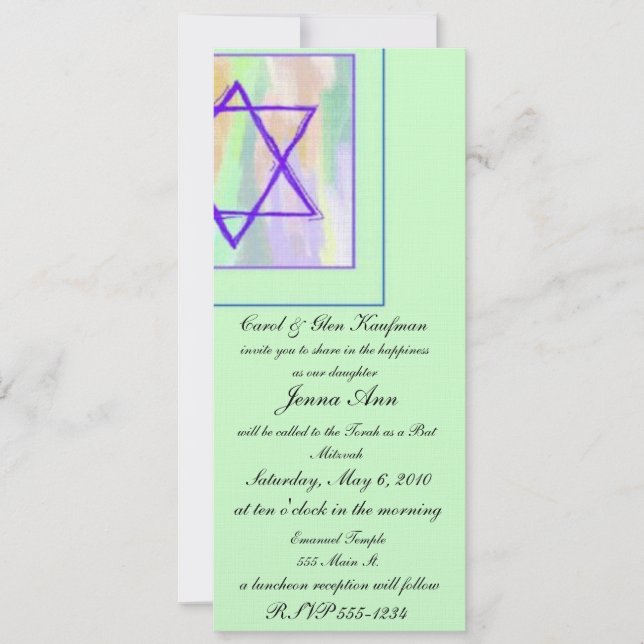 Religioso, barra Mitzvah, invitación de Mitzvah (Anverso)