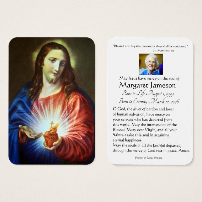 Religioso Jesús Corazón Funeral Oración Santo (Anverso y reverso)