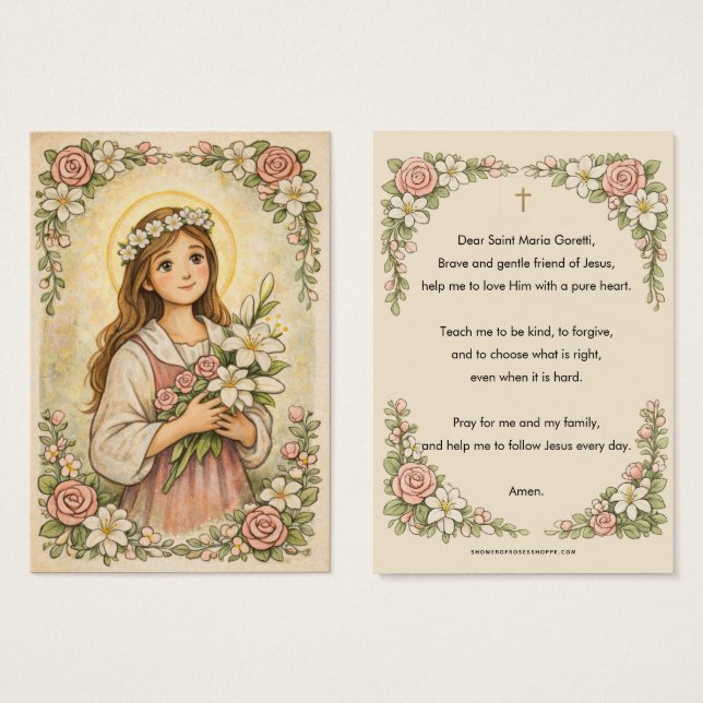Religious St. Maria Goretti Prayer Floral (Anverso y reverso)