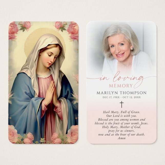Religious Virgin Mary Cross Prayer Card (Anverso y reverso)