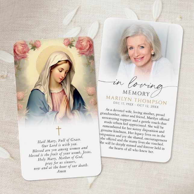 Religious Virgin Mary In Loving Memory Prayer Card (Subido por el creador)