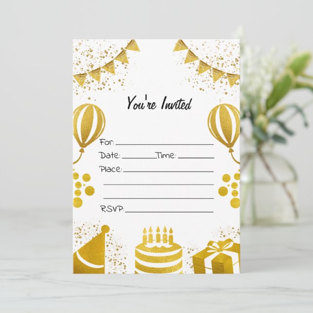 Rellenar La Invitación A Relieve metalizado dorado (Anverso de pie)