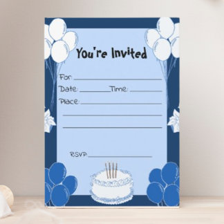 Rellenar la invitación azul de cumpleaños en blanc