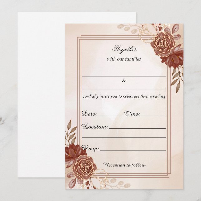 Rellenar La Invitación De Boda Floral En Blanco (Anverso / Reverso)