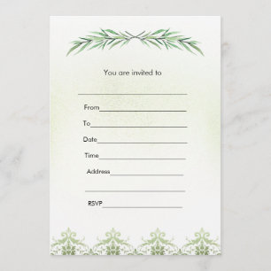 Rellene la rama de verde de invitación acuarela